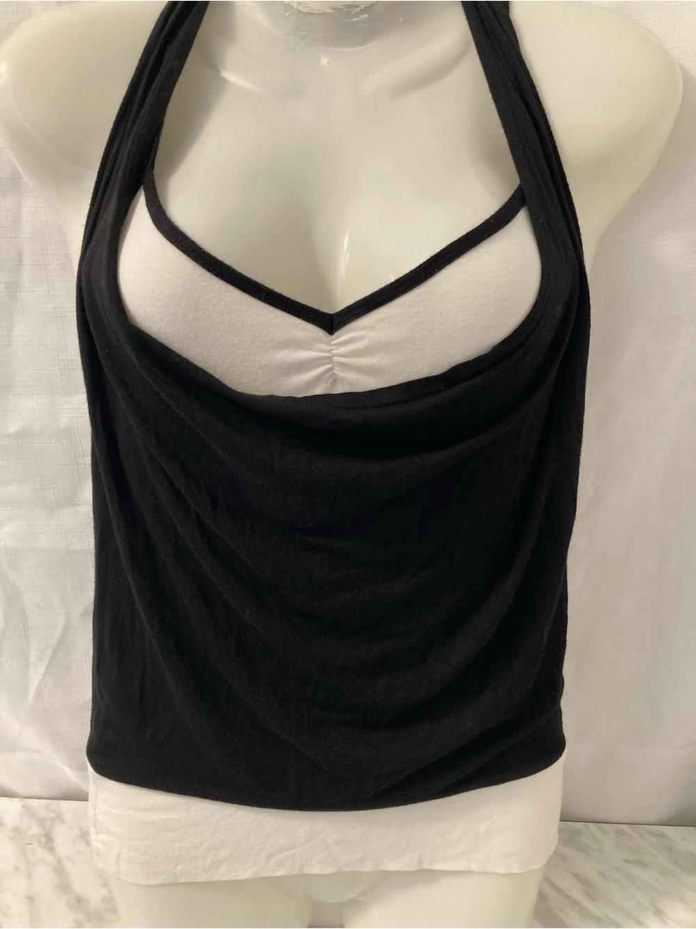 Mellow by Melissa Bolduc Y2K Black White Bodycon Cowl Neck Dress S
